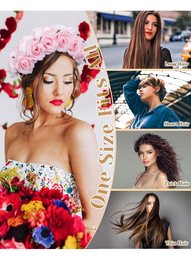 CHLINS Boho Floral Headbands for Women Double Sided Flower Crown Headband Non Slip Wide Hairband Flower Headpiece for Wedding Party Birthday (Pink) - Image 5