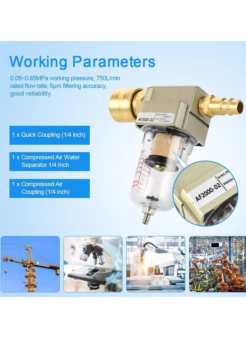 Excefore - Compressed Air Filter Air Compressor Filter 1/4", Compressed Air Regulator Air Filter Pressure Regulator Oil Water Separator Filter with Quick Coupling Connection for Compressor And Air Tools - Image 1