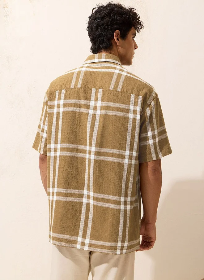 The Souled Store  The Souled Store Men Oversized Fit Checked Mustard Textured Shirt  | Best Price UAE