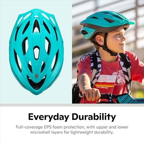 SCHWINN خوذة شوان ثراشر للأطفال، أزرق فاتح، مقاس 55-58 سم للأطفال من 8-14 سنة، خفيفة الوزن، ميكروسيل، قابلة للتعديل، مع حزام داخلي، 20 فتحة تهوية، واقي شمس قابل للإزالة، خوذة للأولاد والبنات - Image 5