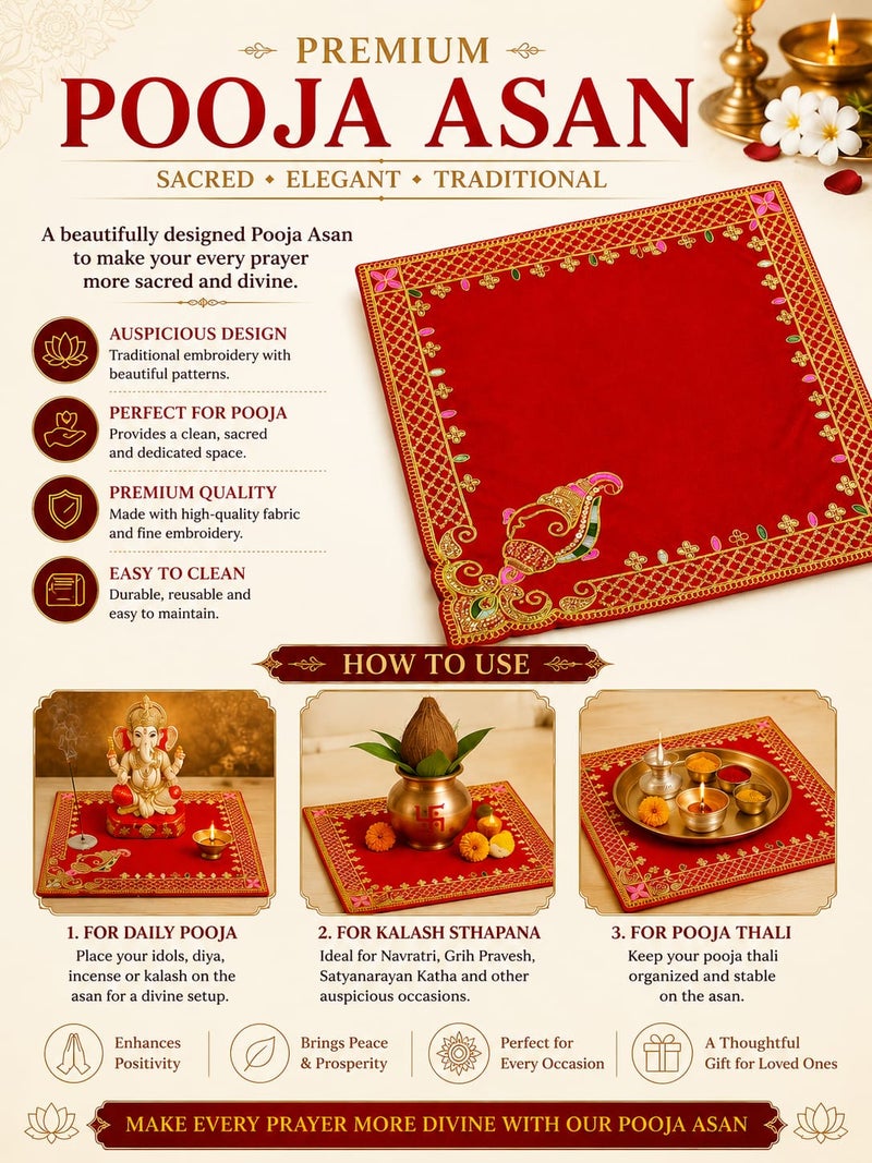 Aksharveda Premium Embroidered Maroon Square Cloth 8×8 Inch – Elegant Pooja & Temple Decoration - Image 2