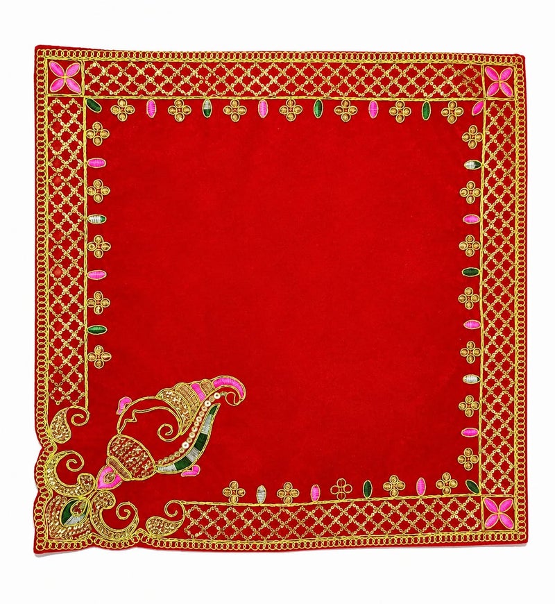 Aksharveda Premium Embroidered Maroon Square Cloth 8×8 Inch – Elegant Pooja & Temple Decoration - Image 1