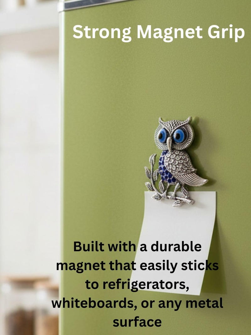 BLUE BEADS Gold and Silver Owl Turkish Evil Eye Fridge Refrigerator Sticker Magnet - Sign of Good Luck & Protection Unique Souvenir Items Home and Office Decorative Things & Car Accessories - Image 2