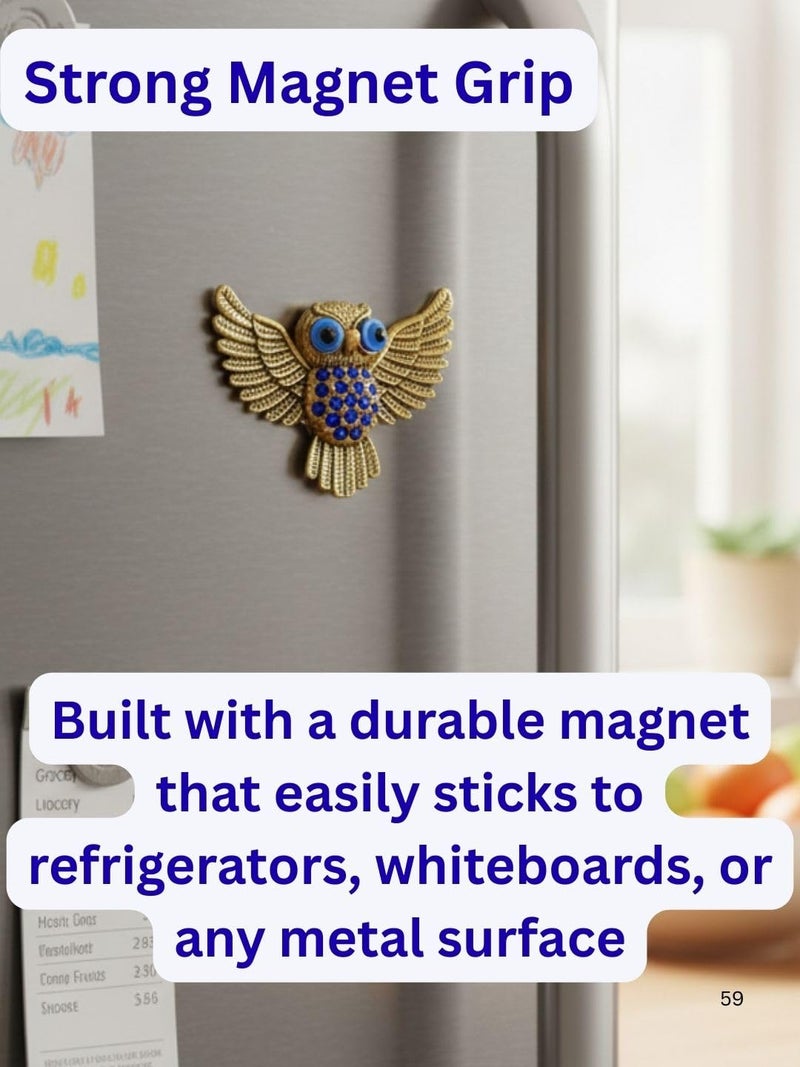 BLUE BEADS Gold and Silver Owl Turkish Evil Eye Fridge Refrigerator Sticker Magnet - Sign of Good Luck & Protection Unique Souvenir Items Home and Office Decorative Things & Car Accessories - Image 4