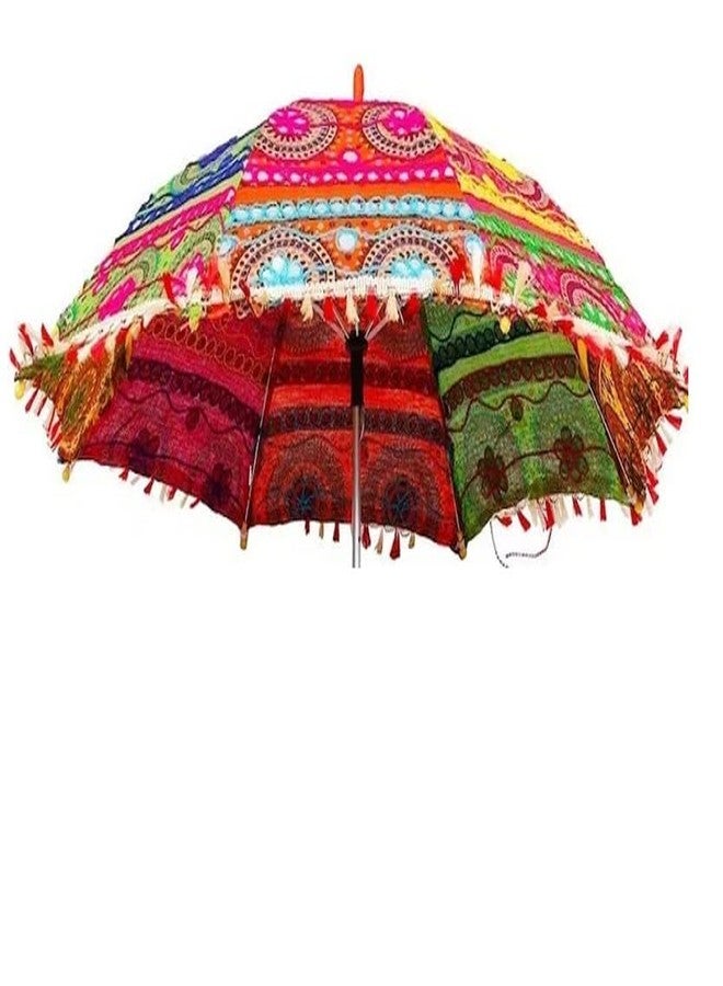 Just Flowers Rajasthani Umbrellas, Multicolored Embroidered Parasol for Wedding, Garden, Stage Decoration (Pack of 10) - Image 3