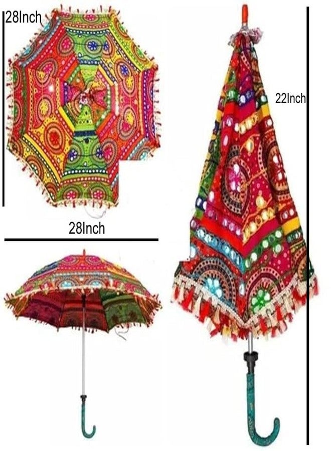 Just Flowers Rajasthani Umbrellas, Multicolored Embroidered Parasol for Wedding, Garden, Stage Decoration (Pack of 10) - Image 5