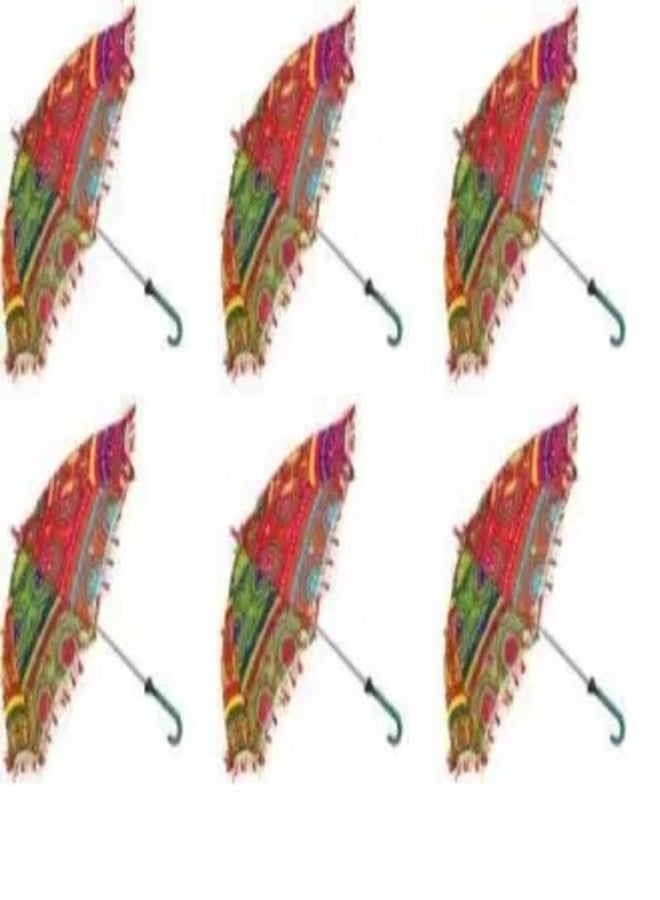 Just Flowers Rajasthani Umbrellas, Multicolored Embroidered Parasol for Wedding, Garden, Stage Decoration (Pack of 10) - Image 1