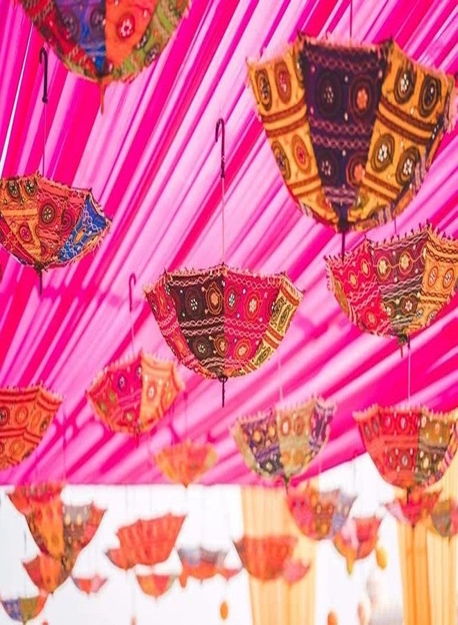 Just Flowers Rajasthani Umbrellas, Multicolored Embroidered Parasol for Wedding, Garden, Stage Decoration (Pack of 10) - Image 4