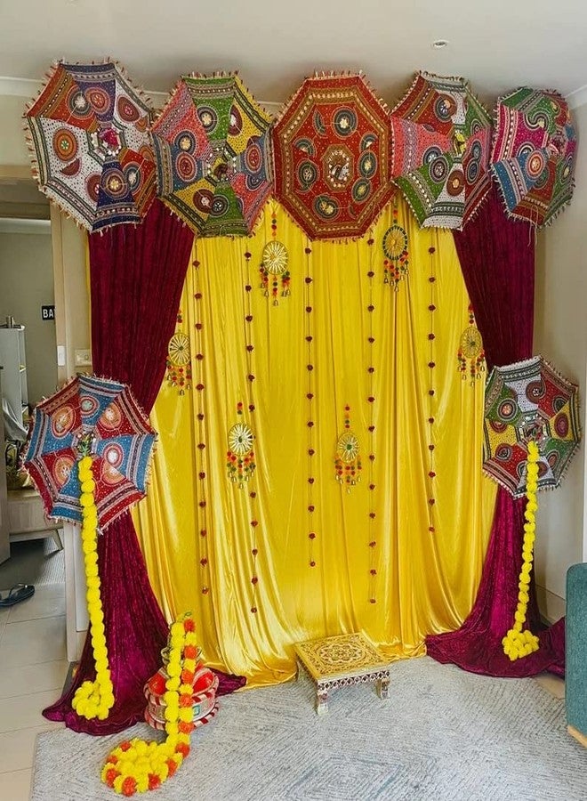 Just Flowers Rajasthani Umbrellas, Multicolored Embroidered Parasol for Wedding, Garden, Stage Decoration (Pack of 10) - Image 2