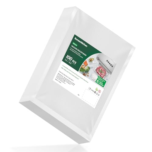 Bonsenkitchen أكياس فراغية مسبقة القطع من بونسين كيتشن 100 باينت 6" × 10"، خالية من BPA، أكياس فراغية ذات جودة تجارية، أكياس سميكة منقوشة لتخزين الطعام والطهي بطريقة السوس فيد VB3204 - Image 1