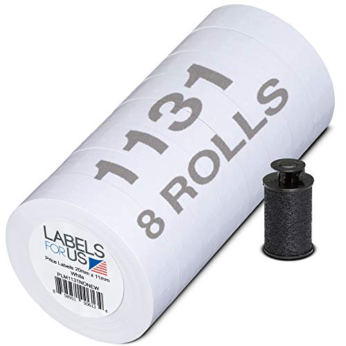 Labels for Us - Price Labels for Monarch 1131 Price Gun - White - 20,000 Labels - Pack with 8 Rolls - Ink Roller Included - Image 1