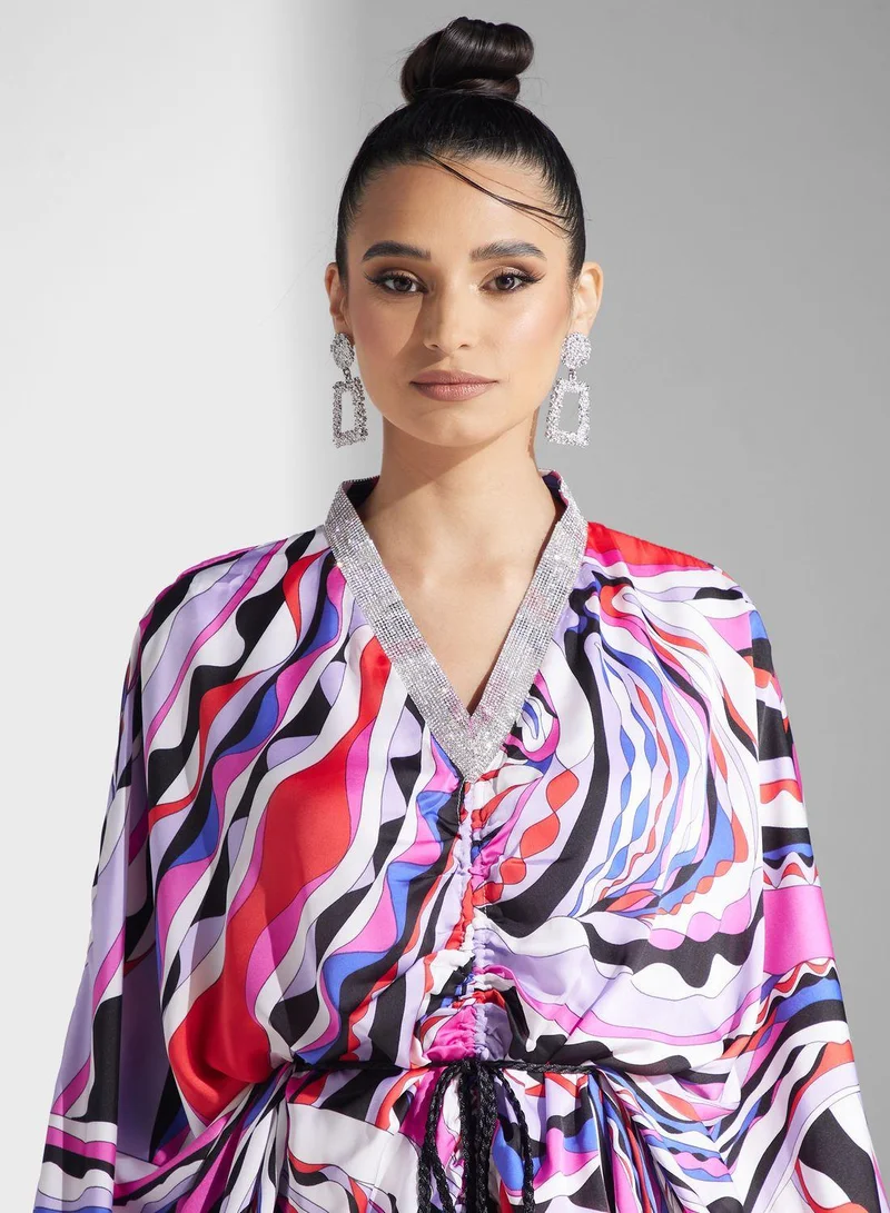 Golden Apple Tie Detail Printed Dress