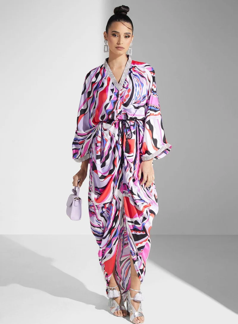 Golden Apple Tie Detail Printed Dress