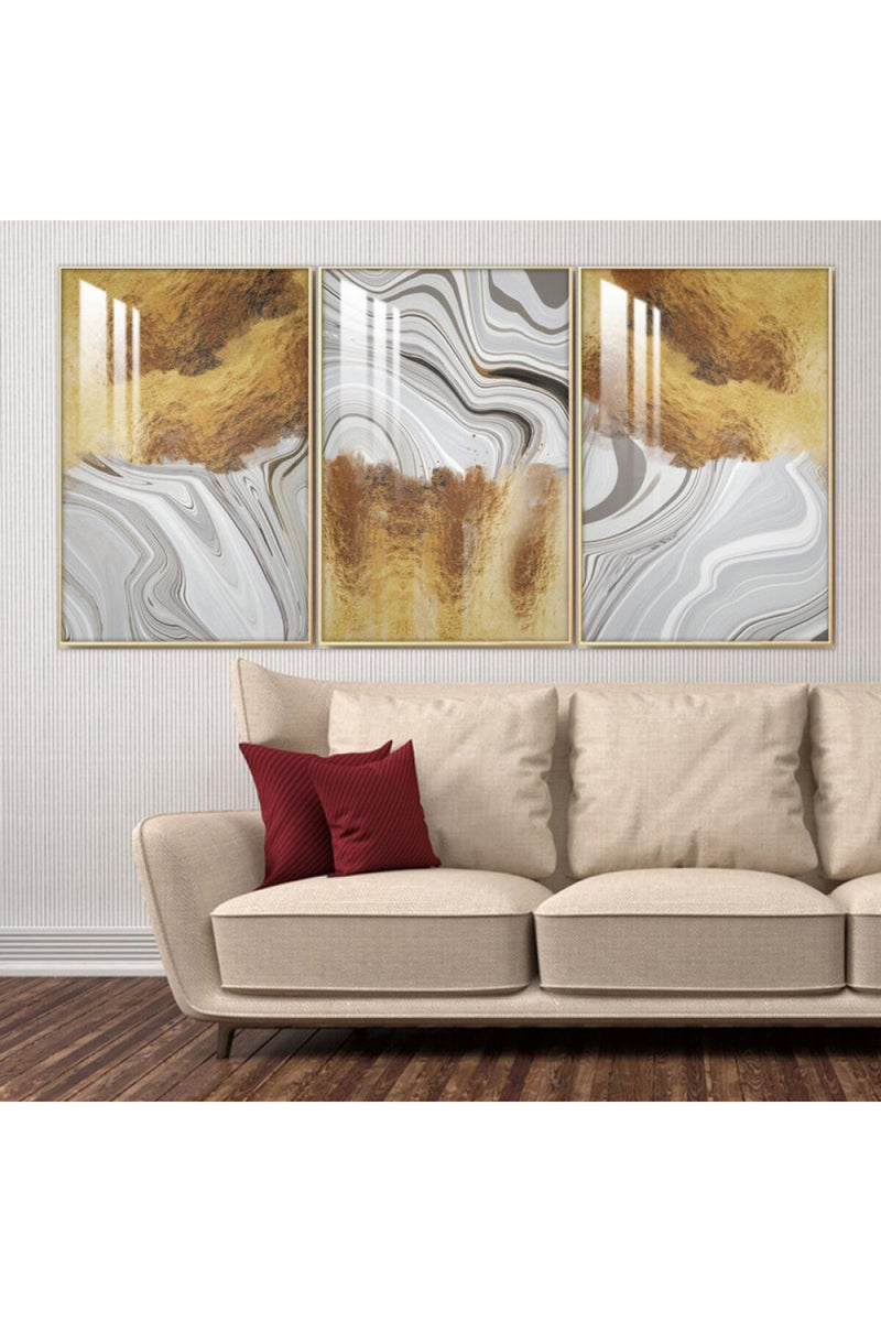 Marktna Three wooden wall painting with a frame and a clear acrylic layer - Image 1