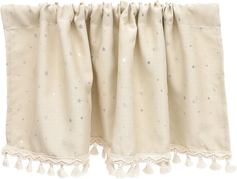 Kitchen Curtain Valance Tassel Decorative Short Window Curtain Beige 132cm X 46cm Rod Pocket for Kitchen and Dining Room - Image 1