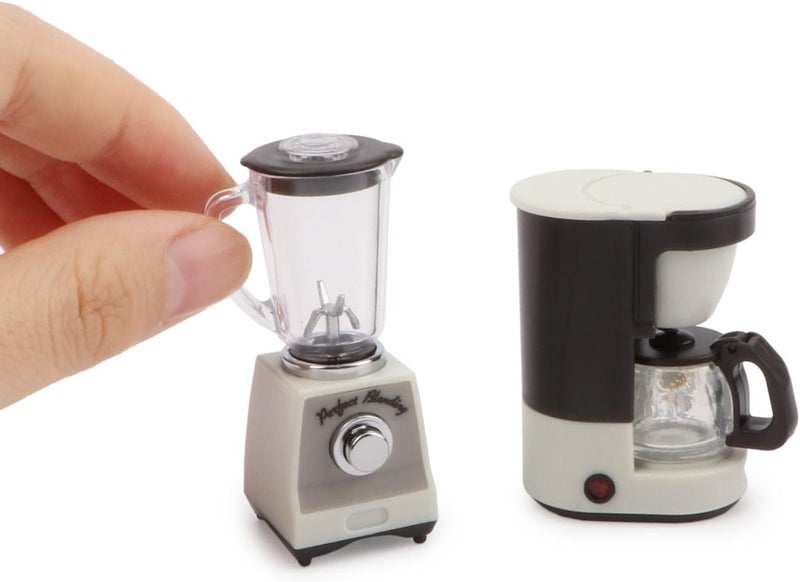 Cutemini Dollhouse 1/12 Miniture Coffee Maker & Juicer Set 2Pcs Doll House Kitchen Appliances Furniture Plastic Model Coffee Pot Blender Accessories (White) - Image 1