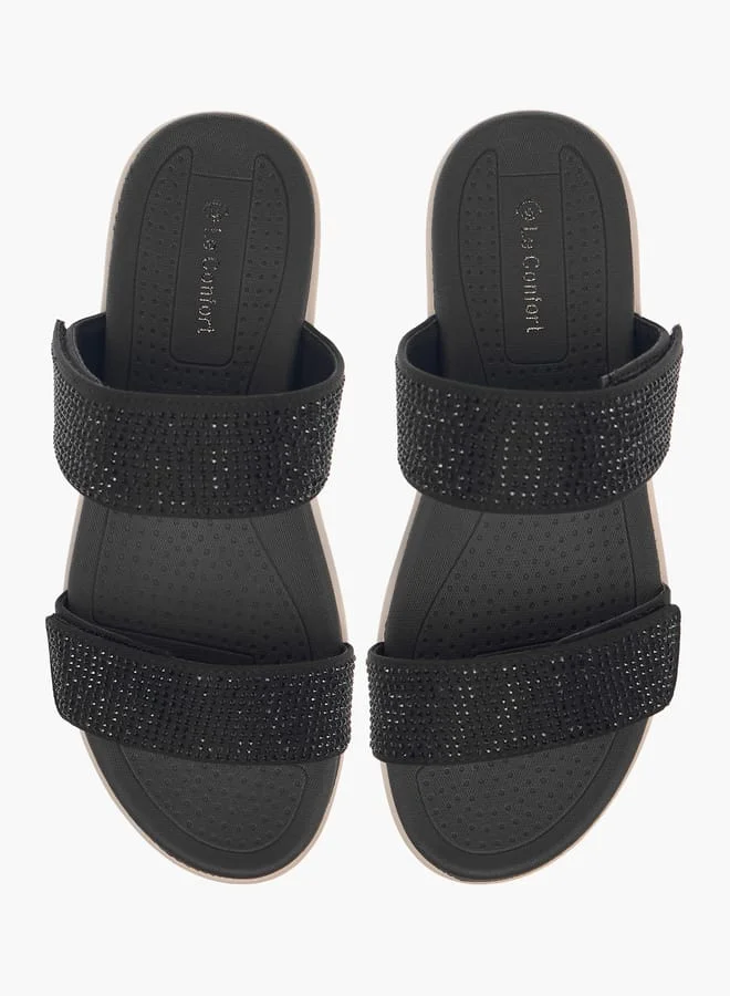 لو كونفورت صنادل نسائية مسطحة مزينة سهلة الارتداء