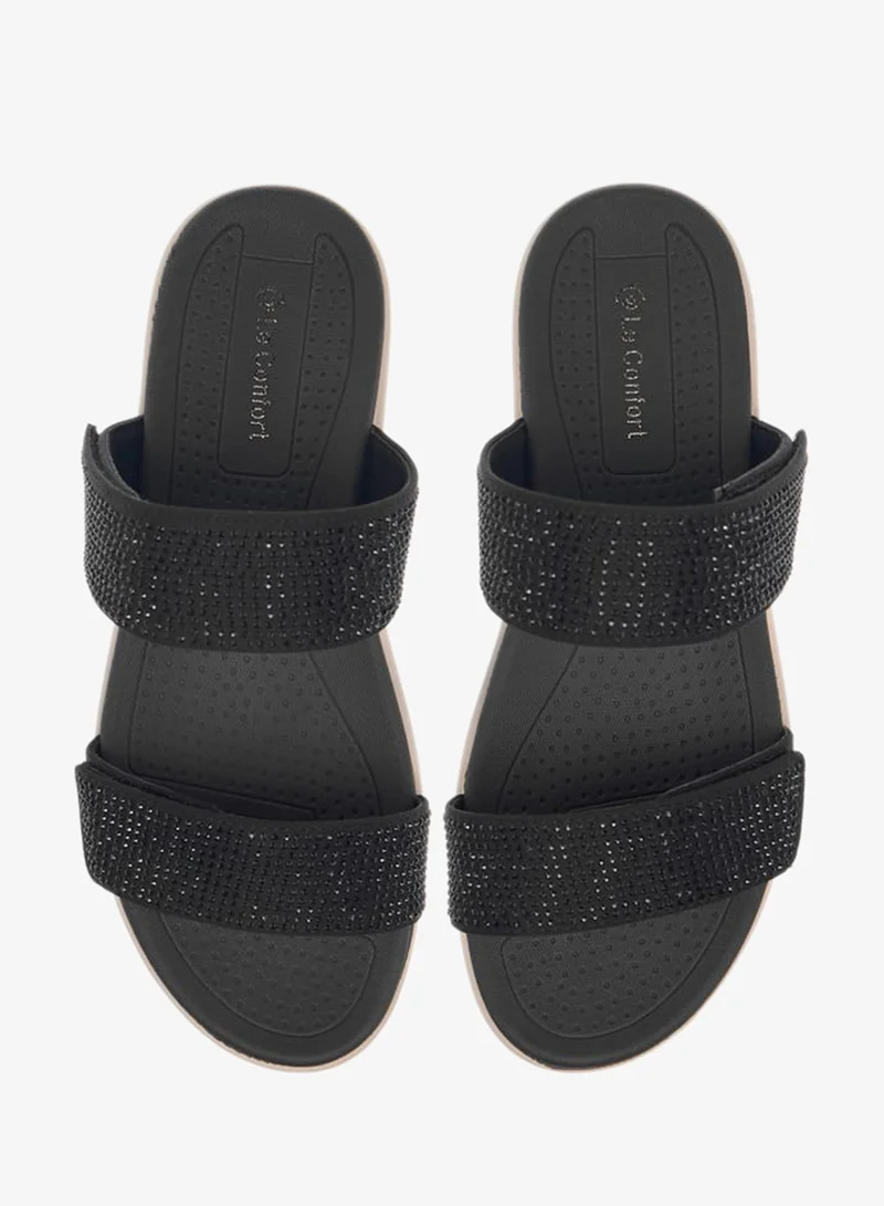 لو كونفورت صنادل نسائية مسطحة مزينة سهلة الارتداء