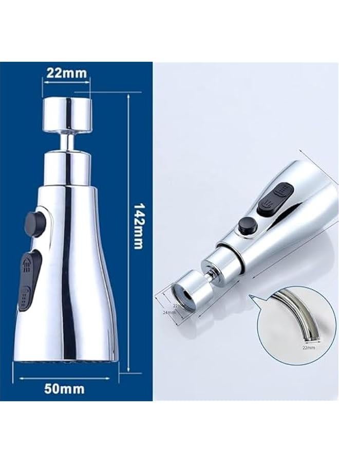HOOKOR 360°Swivel Faucet Tap Aerator,with 3 Water Outlet Modes,Water Saving Splash-Proof Kitchen Bathroom Head Sink Spout,Apply to 22-24mm Tap Spray Head (Sliver) - Image 3