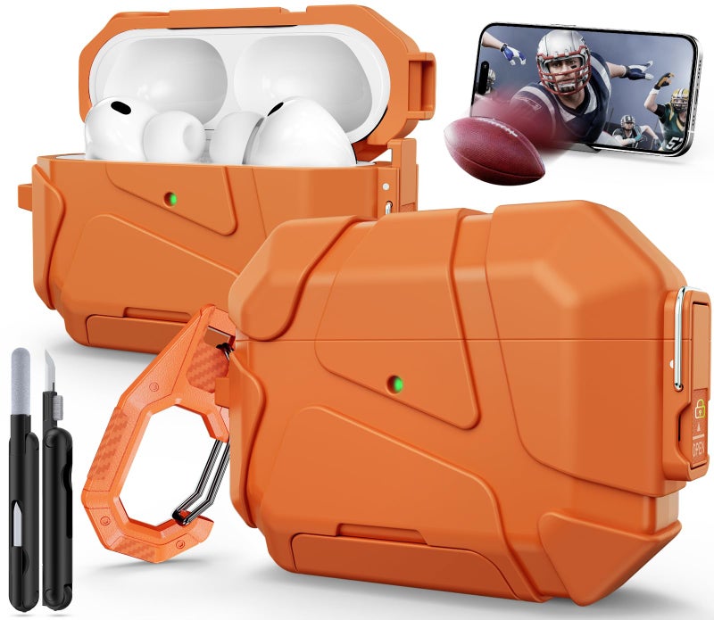TNSNK for AirPods Pro 3rd Case (2025 New),Secure Lock & Phone Stand Design Compatible with Airpods Pro 3 Generation Cover with Cleaner Kit-Orange - Image 1