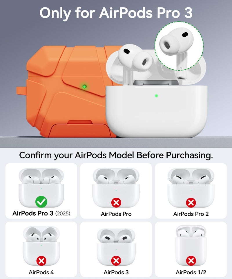 TNSNK for AirPods Pro 3rd Case (2025 New),Secure Lock & Phone Stand Design Compatible with Airpods Pro 3 Generation Cover with Cleaner Kit-Orange - Image 2