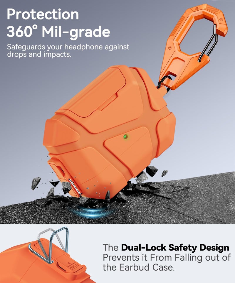 TNSNK for AirPods Pro 3rd Case (2025 New),Secure Lock & Phone Stand Design Compatible with Airpods Pro 3 Generation Cover with Cleaner Kit-Orange - Image 5