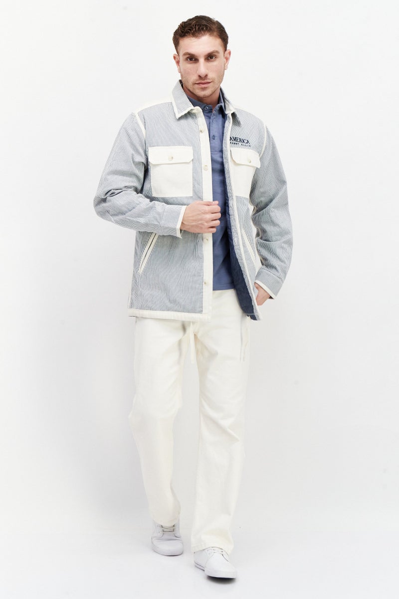 PERRY ELLIS Men Pinstripe Jacket Shirts, Navy - Image 3