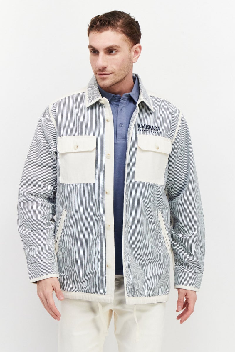 PERRY ELLIS Men Pinstripe Jacket Shirts, Navy - Image 1