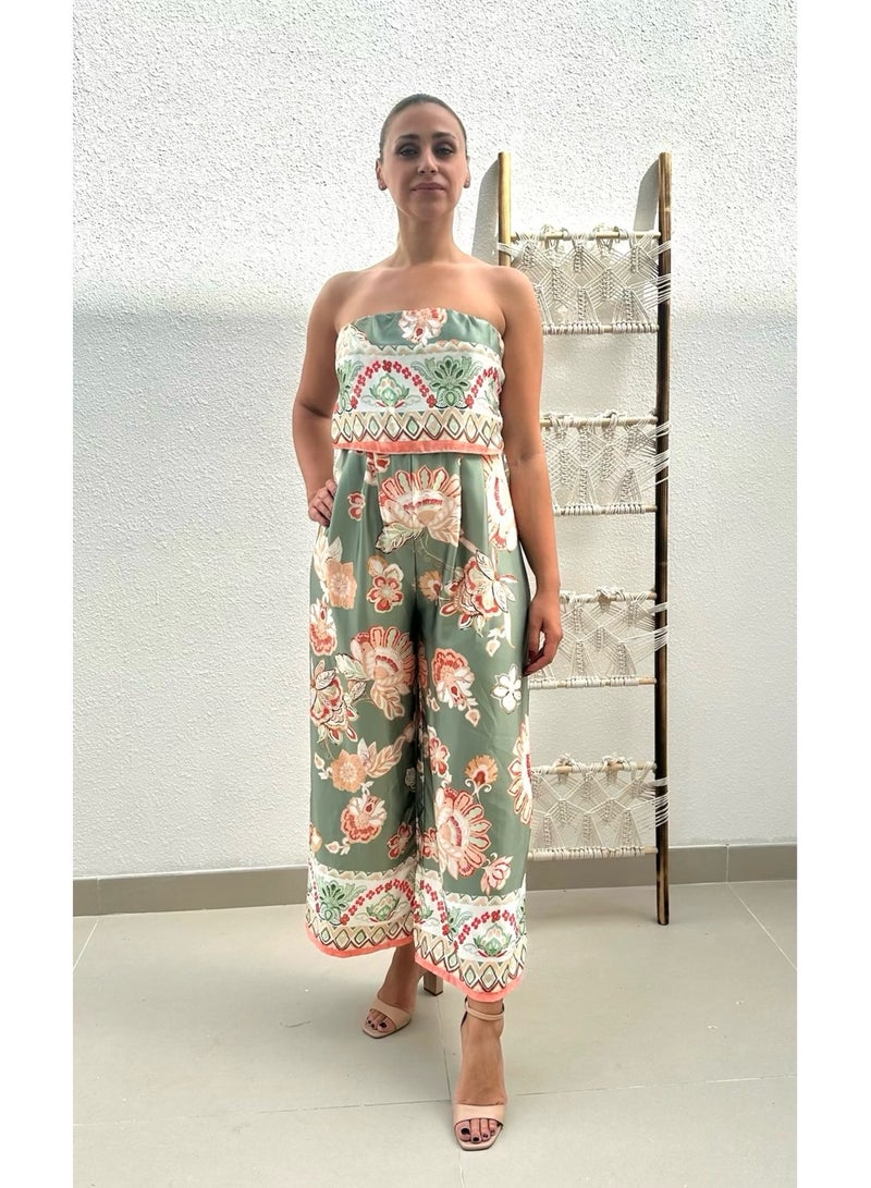 Alorabella Violet Floral Jumpsuit - Green  - Image 1