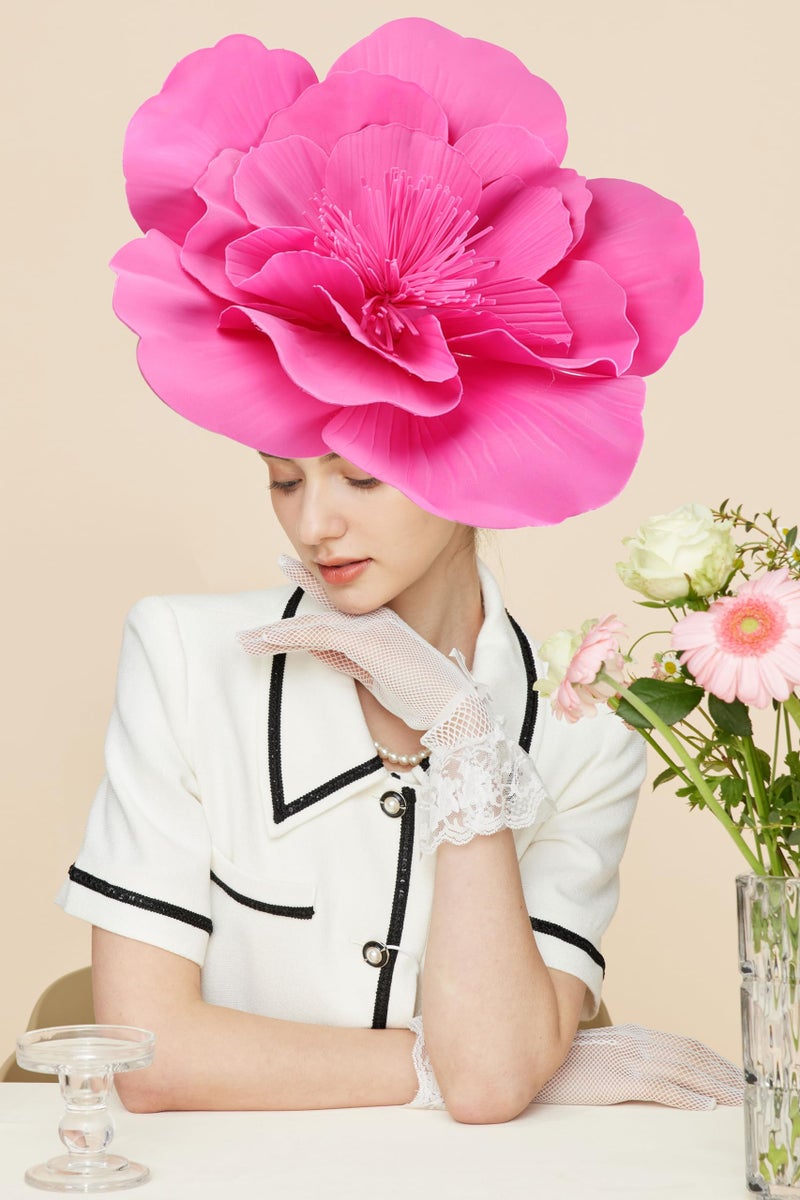 Gionforsy Flower Fascinators Hat Tea Party Hats for Women Flower Cocktail Headband for Wedding Rosered - Image 2