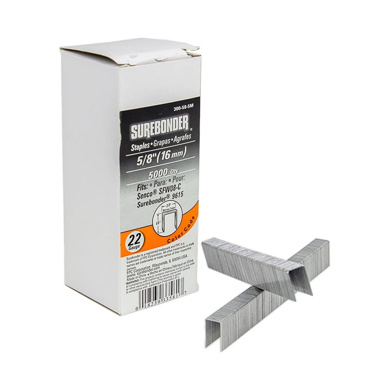 Surebonder 300-58-5M Narrow Crown 22 Gauge Upholstery Staples for Surebonder Model 9615A Pneumatic Stapler - 5/8" Length, 3/8" Crown Width - 5000 Count - Image 5