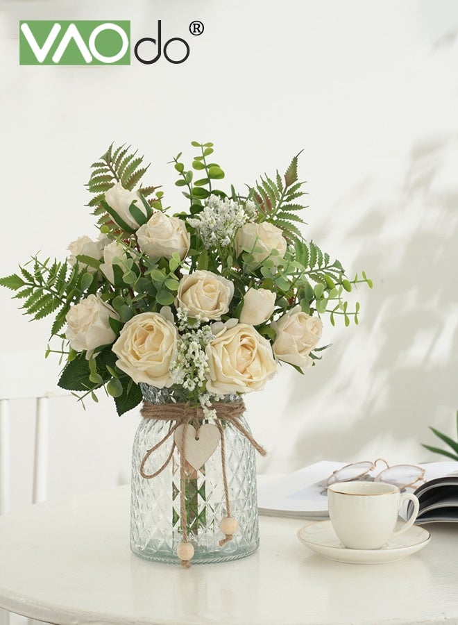 VAOdo Artificial Flowers with Vase, Faux Silk Flower Fake Rose and Plant, No Fade Fake Plants, Faux Flower for Wedding Party Home Decor Porch Window Sill Office - Image 2