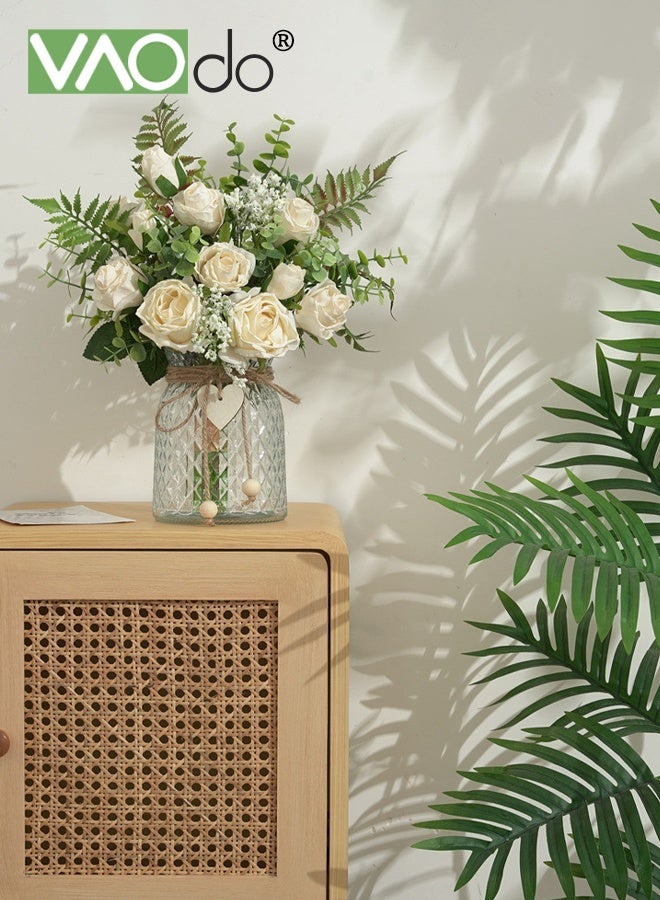 VAOdo Artificial Flowers with Vase, Faux Silk Flower Fake Rose and Plant, No Fade Fake Plants, Faux Flower for Wedding Party Home Decor Porch Window Sill Office - Image 4