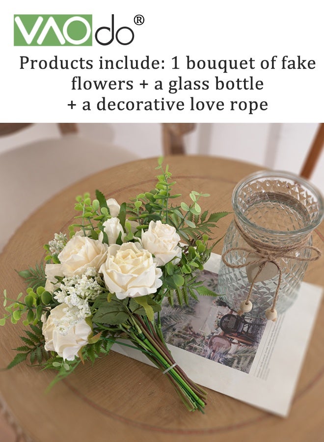 VAOdo Artificial Flowers with Vase, Faux Silk Flower Fake Rose and Plant, No Fade Fake Plants, Faux Flower for Wedding Party Home Decor Porch Window Sill Office - Image 5