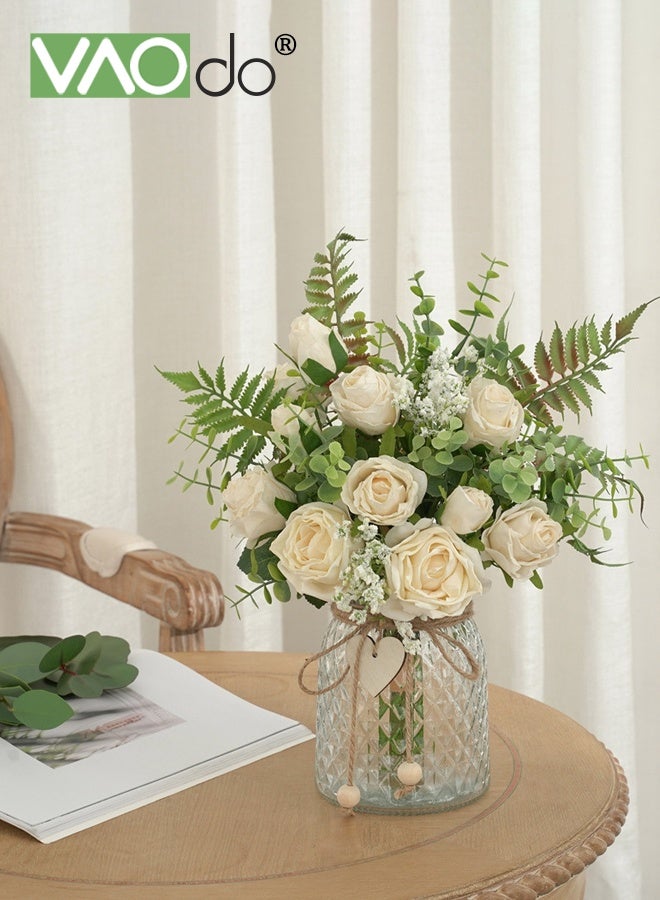 VAOdo Artificial Flowers with Vase, Faux Silk Flower Fake Rose and Plant, No Fade Fake Plants, Faux Flower for Wedding Party Home Decor Porch Window Sill Office - Image 3