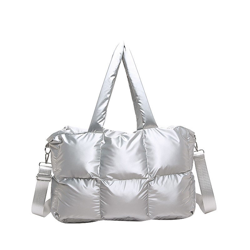 Women Nylon Tote Bag Soft Warm Quilted Handbag Shoulder Bag Large Capacity - Image 5