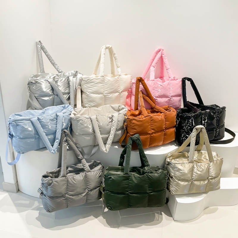 Women Nylon Tote Bag Soft Warm Quilted Handbag Shoulder Bag Large Capacity - Image 1