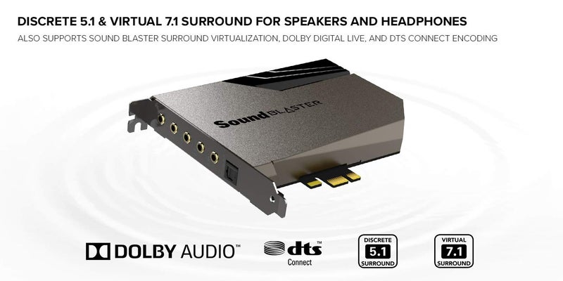 Creative كرييتف ساوند بلاستر AE-7 بطاقة صوت داخلية PCIe عالية الدقة، معالج رباعي النواة، 127dB DNR ESS SABRE-class 9018 DAC، Xamp Discrete Custom Bi-amp، 5.1 منفصلة/7.1 افتراضية، دولبي، DTS Encoding (أسود ورمادي) - Image 4