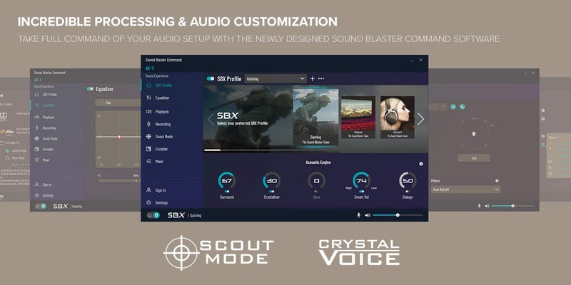 Creative كرييتف ساوند بلاستر AE-7 بطاقة صوت داخلية PCIe عالية الدقة، معالج رباعي النواة، 127dB DNR ESS SABRE-class 9018 DAC، Xamp Discrete Custom Bi-amp، 5.1 منفصلة/7.1 افتراضية، دولبي، DTS Encoding (أسود ورمادي) - Image 5
