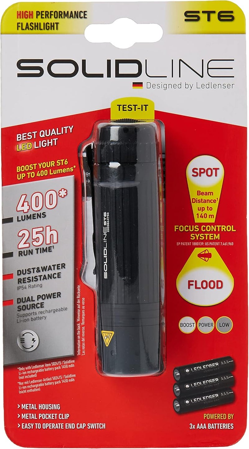 Ledlenser Solidline ST6 Blister Flashlight - 400 Lumens, Black - Image 1