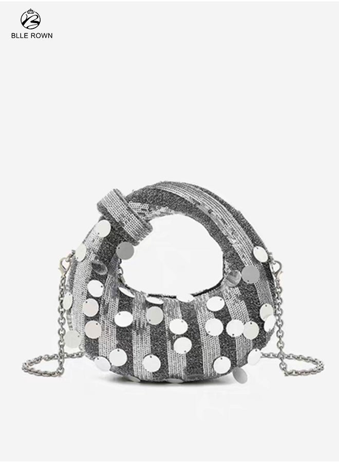 BLLE ROWN Sequin Hobo Evening Bag for Women Trendy Crossbody Bags for Ladies Small Stylish Women Handbag for Parties Chic Silver Ladies Bag - Image 1