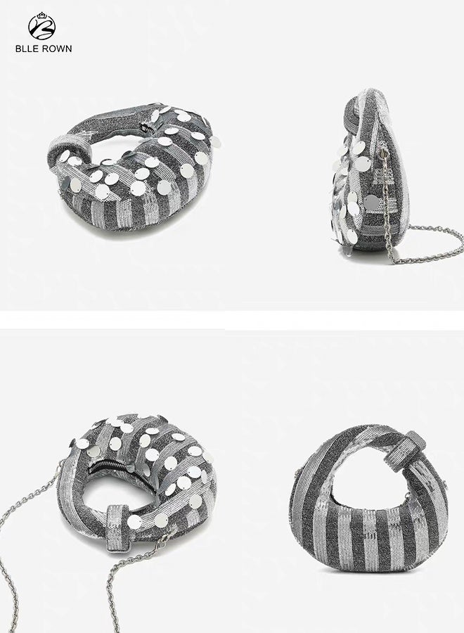 BLLE ROWN Sequin Hobo Evening Bag for Women Trendy Crossbody Bags for Ladies Small Stylish Women Handbag for Parties Chic Silver Ladies Bag - Image 3