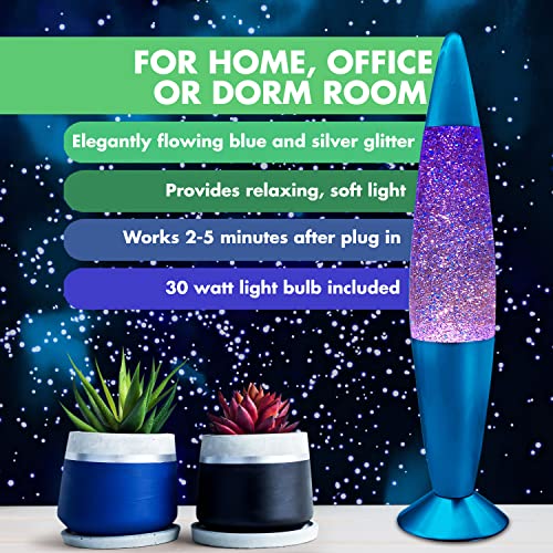 JAMBO 16" Beautiful Blue and Silver Glitter Lamp- Relaxing Mood Lighting, Night Light Nightlight, Home Decor Living Room Office Bedroom Lamp for Adults Teens Kids Glitter - Image 4