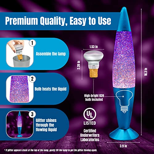 JAMBO 16" Beautiful Blue and Silver Glitter Lamp- Relaxing Mood Lighting, Night Light Nightlight, Home Decor Living Room Office Bedroom Lamp for Adults Teens Kids Glitter - Image 3