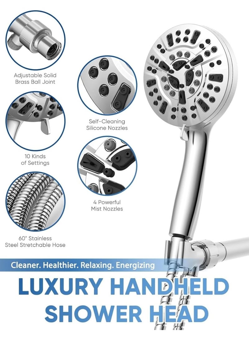 High Pressure Shower Head,10-mode Portable Detachable Shower Head with Hard Water Filter for Bathroom, Anti-clog & Powerful to Clean Tile & Pets - Image 3
