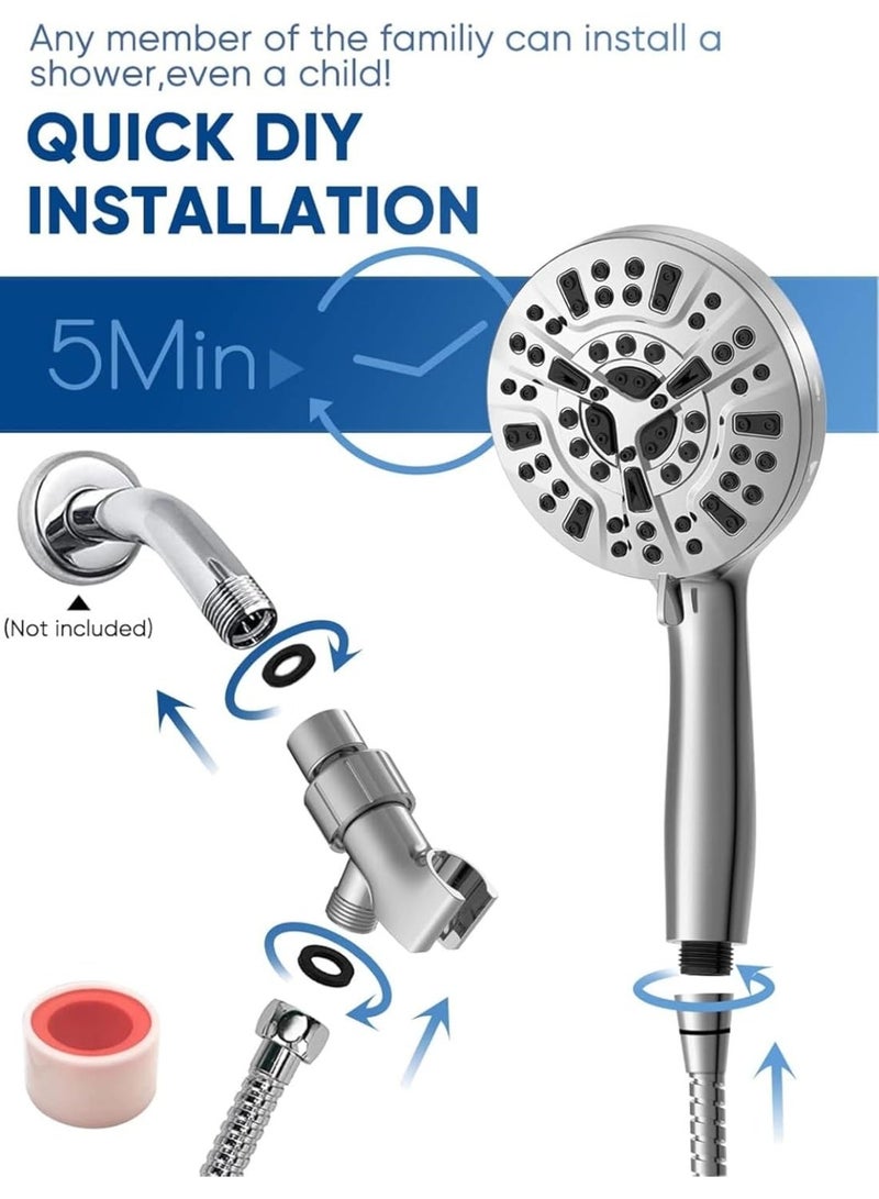 High Pressure Shower Head,10-mode Portable Detachable Shower Head with Hard Water Filter for Bathroom, Anti-clog & Powerful to Clean Tile & Pets - Image 2