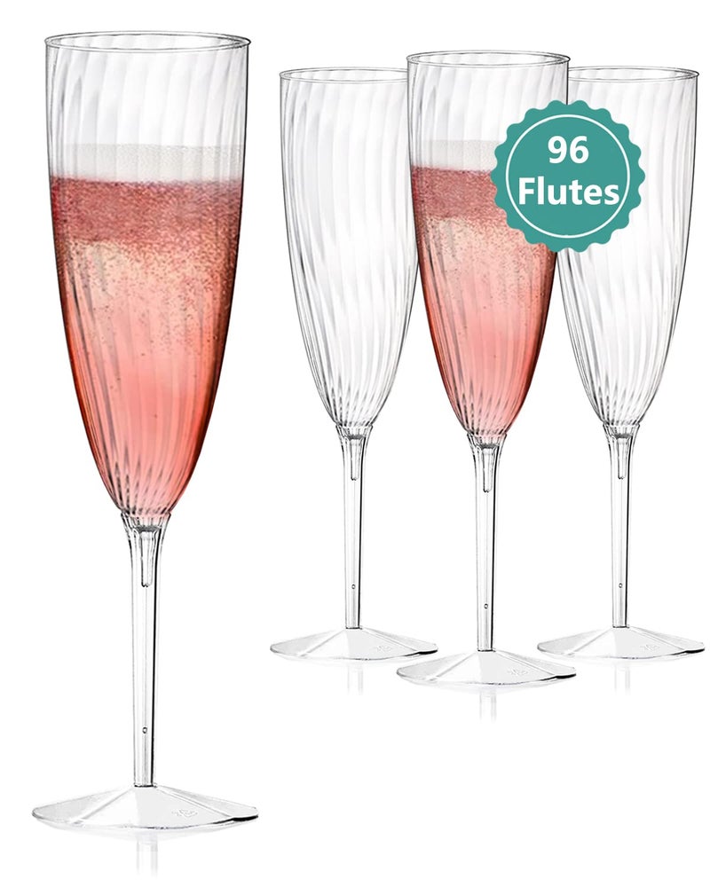 Walee Koky Walee Koky Clear Plastic Champagne Flutes 96 PCS Disposable Reusable Cocktail Cups for Home Daily Life Party Birthday Wedding Toasting Drinking Champagne 6 oz 