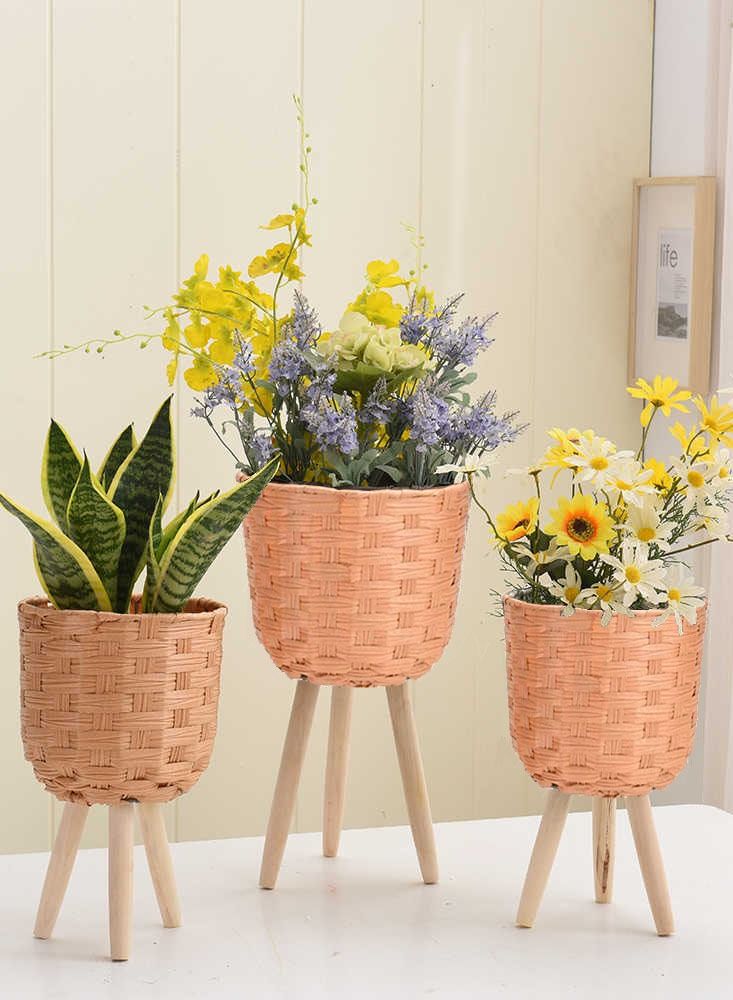 Generic FFD Flower Pot Flower Basket Free Standin Wooden Stand with Flower Basket 3pcs Set  - Image 1