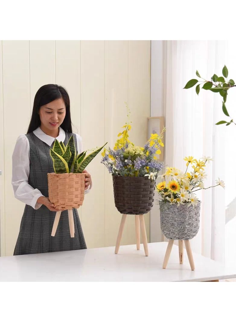 Generic FFD Flower Pot Flower Basket Free Standin Wooden Stand with Flower Basket 3pcs Set  - Image 5