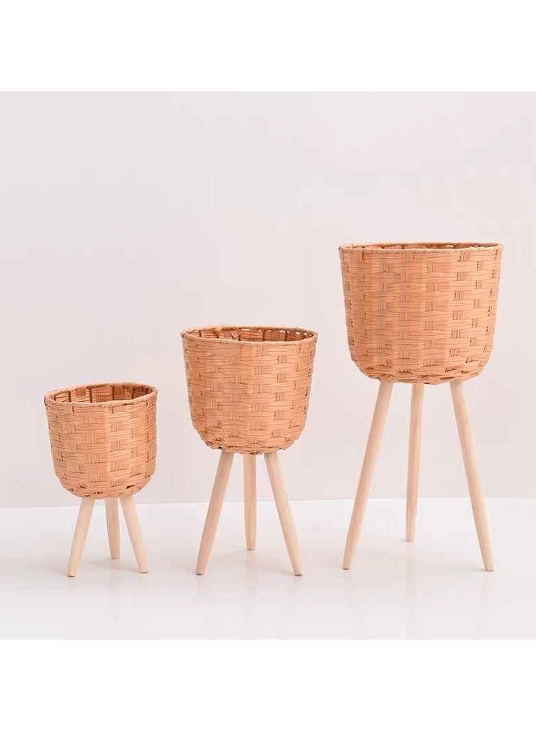 Generic FFD Flower Pot Flower Basket Free Standin Wooden Stand with Flower Basket 3pcs Set  - Image 2